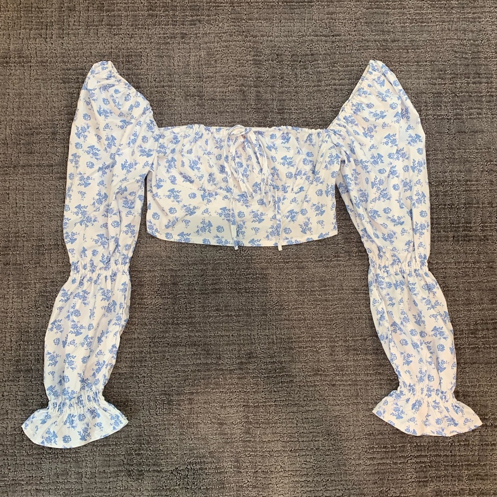 Blue and White Floral Crop Top